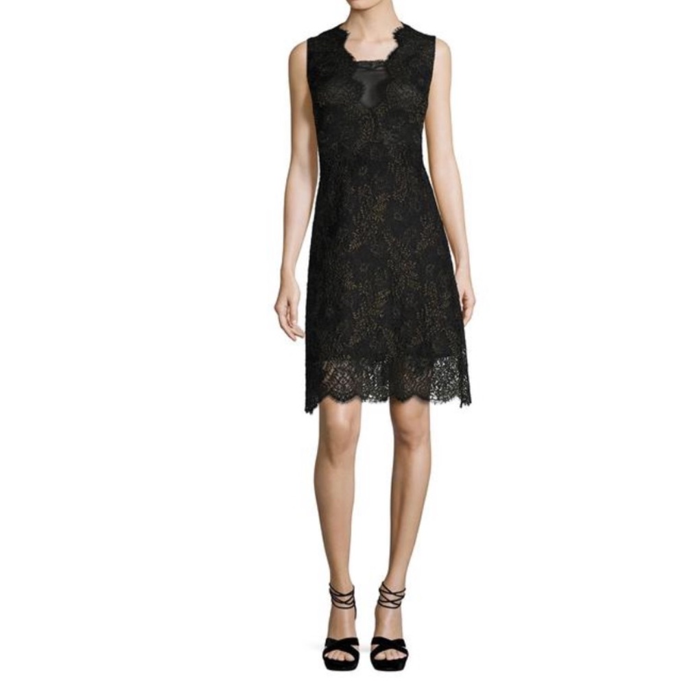 Elie Tahari Black and Gold Metallic Lace cocktail dress size 4, Neiman Marcus